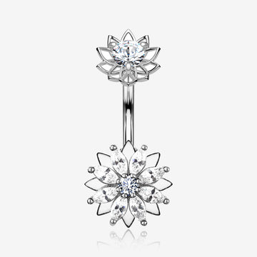 Marquise Sparkle Flower Internally Threaded Belly Button Ring-Clear Gem